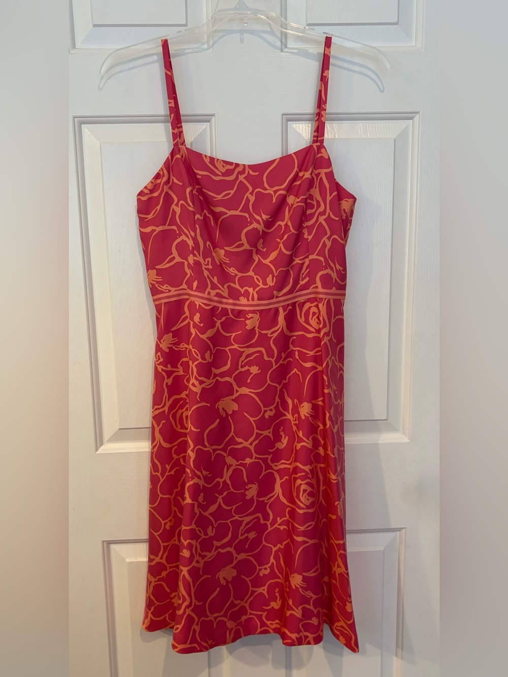 Ann Taylor Womens Pink Floral 100% Silk  Lining Fit & Flare Dress Size 8